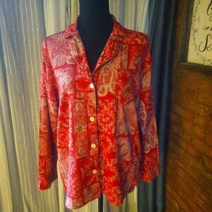 Ralph Lauren Women's Cotton Blend Red/Cream Paisley Pajama Top - Size M